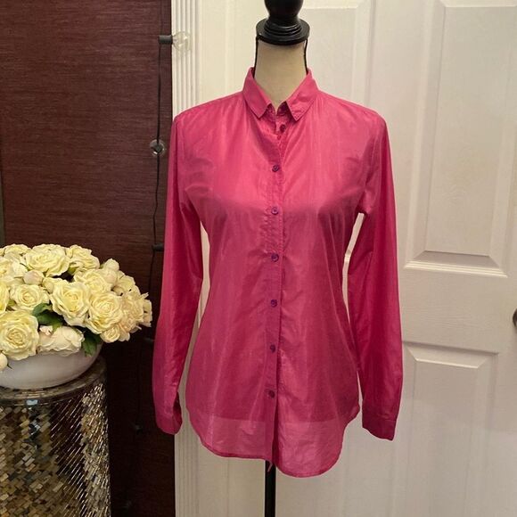 Burberry Pink Long Sleeve Fitted Mandarin Collar Shirt, XS - Picture 1 of 9